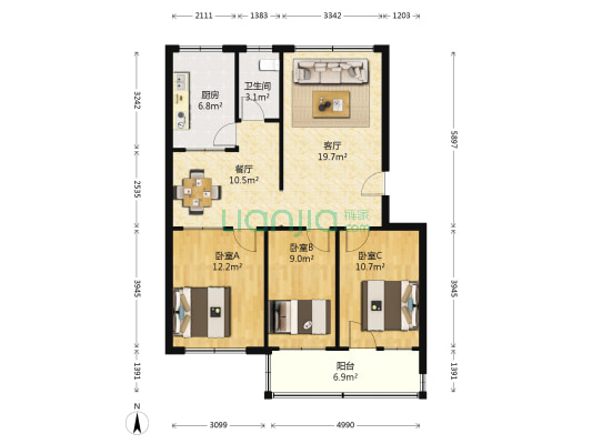 泰山学院家属院 3室2厅1卫 97平方