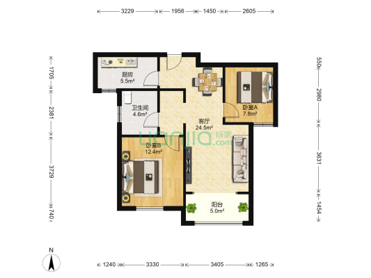 幸福城欣园 2室1厅1卫 88平方