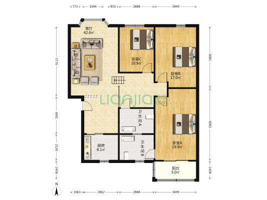 永兴街19号小区 3室1厅2卫 134平方