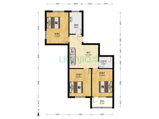 康定路 3室1厅1卫 89平方