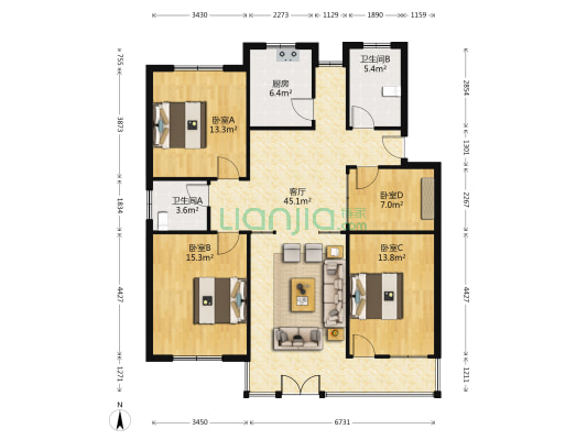 娱乐新村 4室1厅2卫 125平方