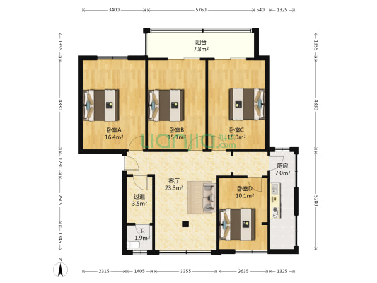 湖北楚江物资公司宿舍 4室1厅1卫 120平方