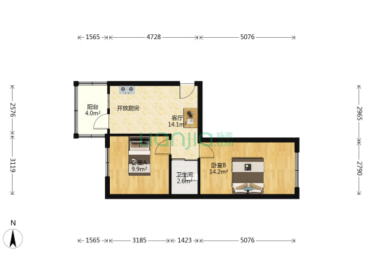 桦树小区B区 2室1厅1卫 59平方