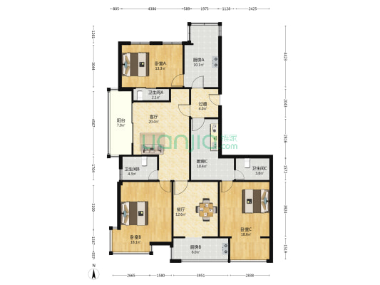 鑫盛大厦(乐清市) 3室2厅3卫 157平方
