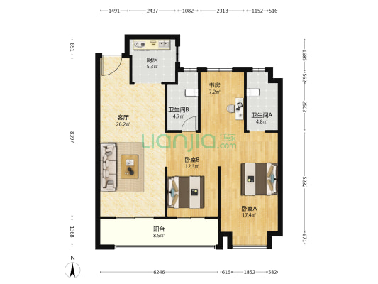 金地兰亭长江序 3室1厅2卫 119平方