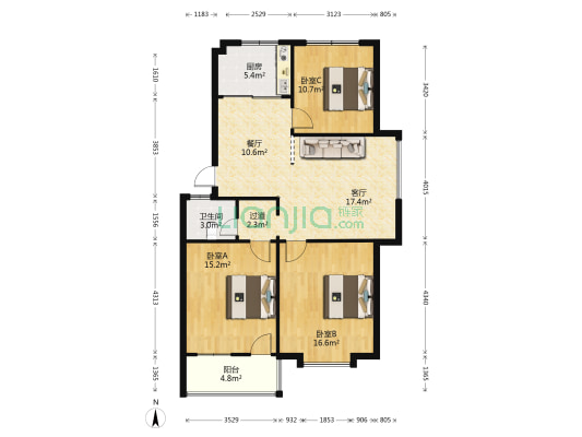 海鑫花苑 3室2厅1卫 103平方