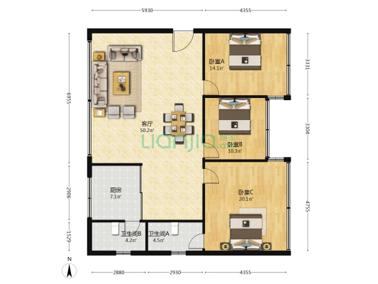 永安街6号 3室1厅2卫 123平方