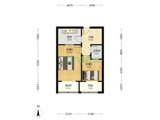 柏桦苑 2室0厅1卫 47平方