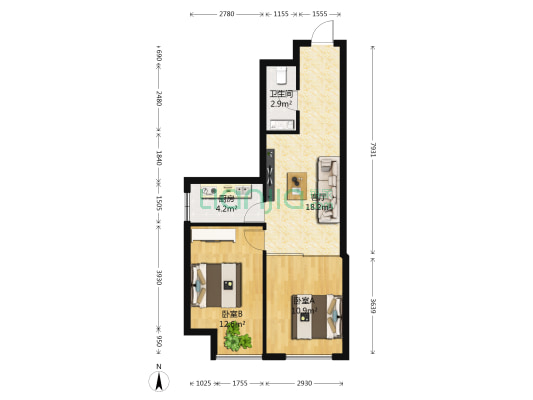 中央大道 2室1厅1卫 67平方