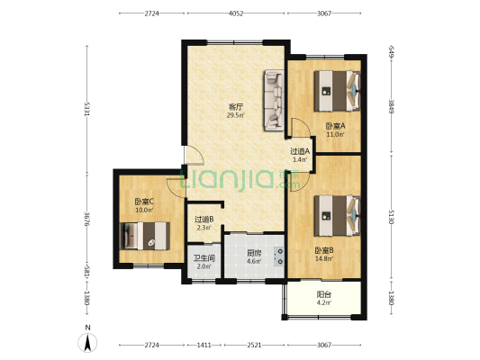 华金大道二段101宿舍 3室1厅1卫 97平方