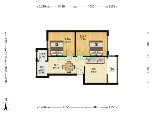胡家巷95号 2室2厅1卫 62平方