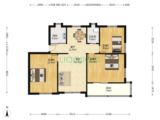 麟和里17号 3室2厅1卫 100平方