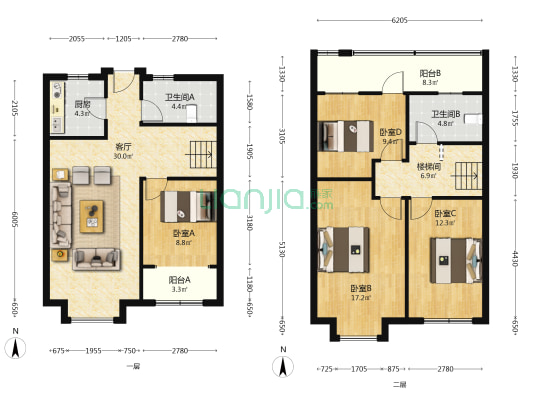 此房户型是复式，采光好，户型好，视野好。-户型图