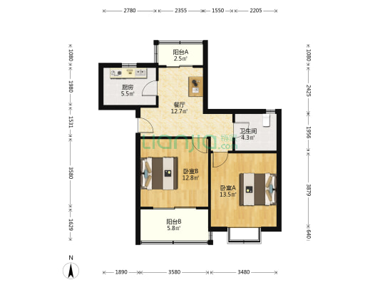 浦虹苑 2室1厅1卫 72平方