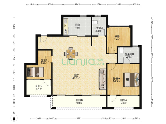 新湖明珠城滨湖苑 3室1厅2卫 146平方
