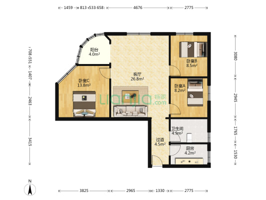 沧白路社区 3室1厅1卫 102平方
