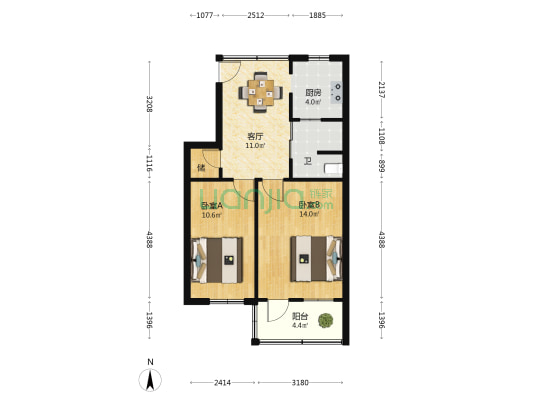 菜花泾社区 2室1厅1卫 55平方