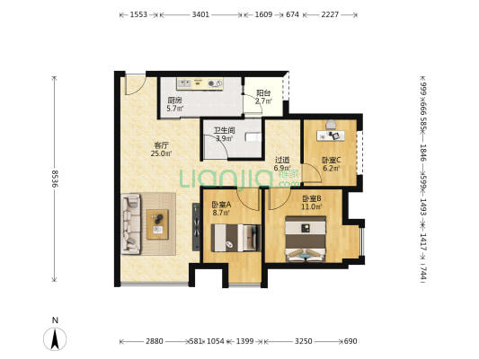 新上 弘悦101三房 看房方便 商圈成熟 位置+-户型图