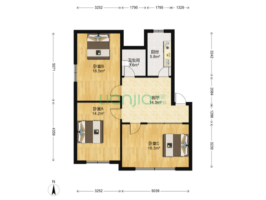 胜利路266号 3室1厅1卫 90平方
