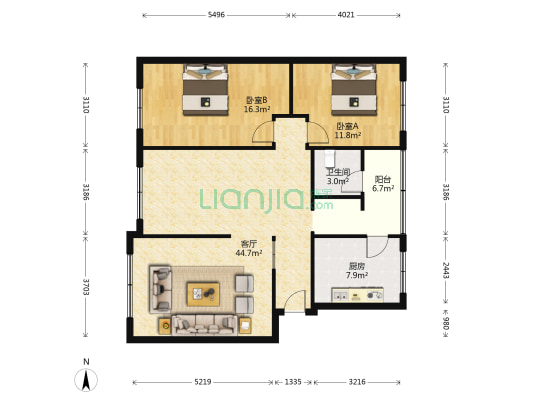 文林路一段136号 2室1厅1卫 107平方