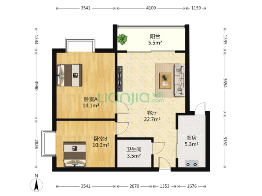 雁栖香堤 2室1厅1卫 81平方