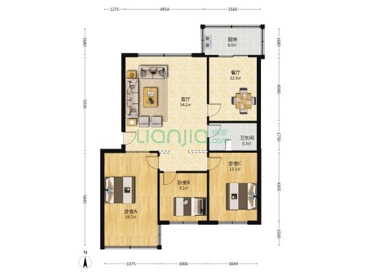 天一苑小区 3室2厅1卫 120平方