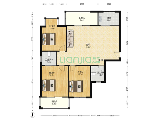 瑞锦花苑 3室1厅2卫 140平方