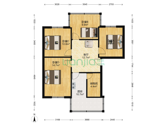 西体路9号 4室1厅0卫 82平方
