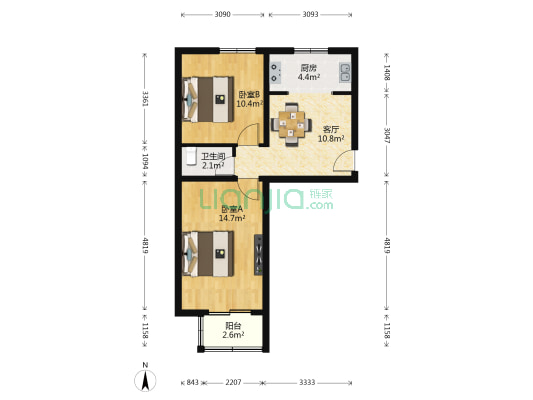 田村29号院 2室1厅1卫 56平方