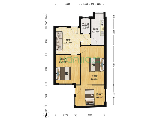 怡然居小区 3室1厅1卫 70平方