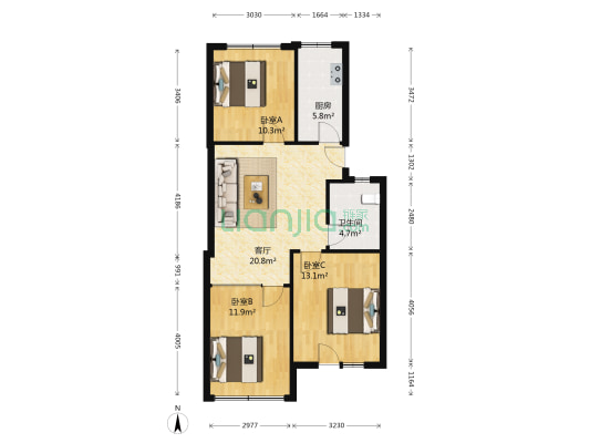 抚顺路11号乙 3室1厅1卫 85平方