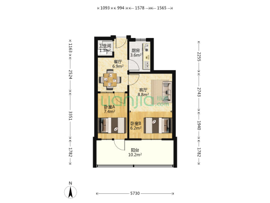 贸易街53号院 2室2厅1卫 43平方