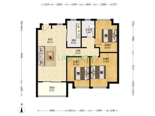 海宸花园澜园 3室1厅1卫 110平方