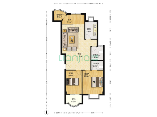 田园芳邻 3室1厅2卫 104平方