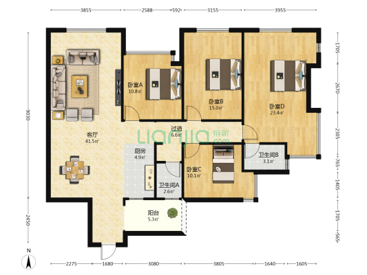 璟丰云尚 4室1厅2卫 142平方