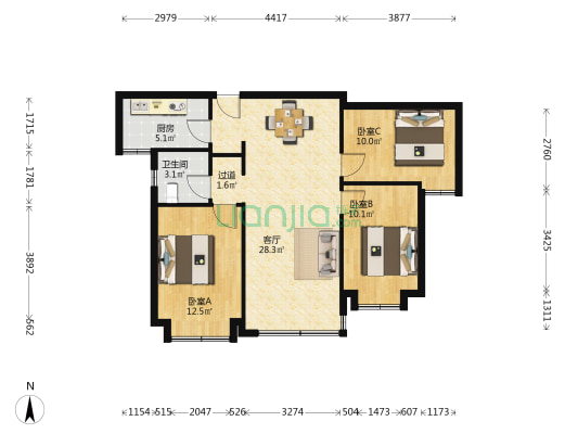 卓越坊 3室1厅1卫 97平方