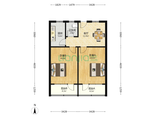 锡甘路14号 2室1厅1卫 69平方