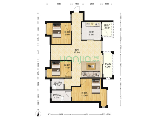 香樟1号 3室1厅2卫 100平方