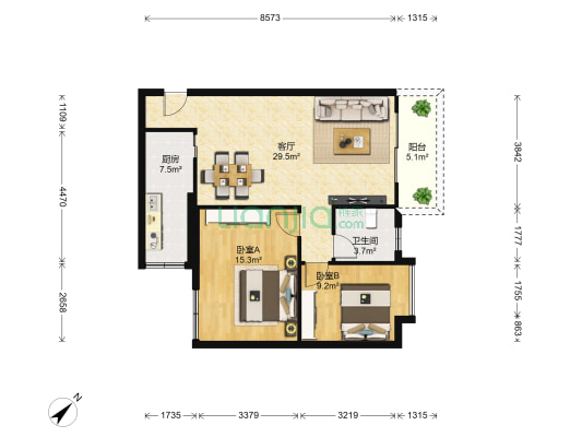 大金钟路60号-128号大院 2室1厅1卫 78平方