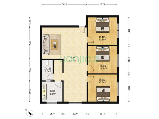 景德二巷102号 3室1厅1卫 107平方