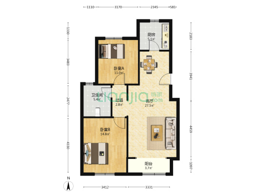万通华府桂华园 2室1厅1卫 96平方