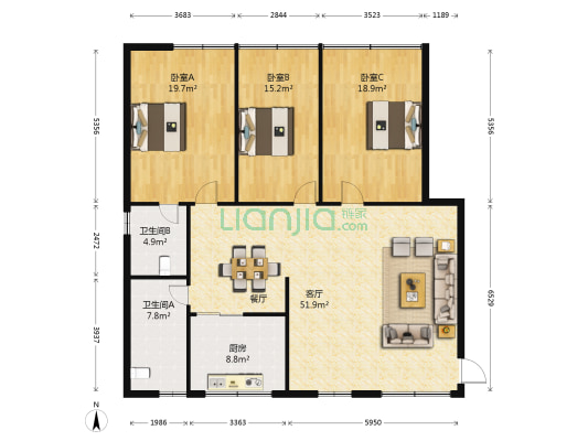 武昌大道348号 3室1厅2卫 136平方