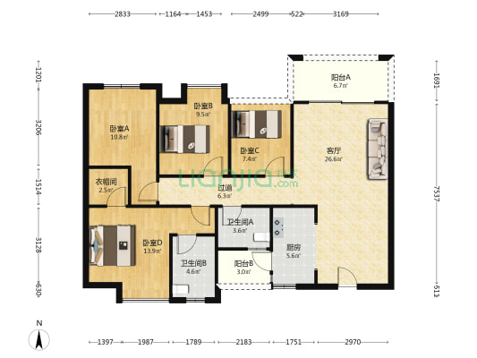 正坤悦澜庭 4室1厅2卫 117平方