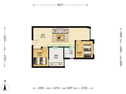 富州新瑞汇 2室1厅1卫 62平方