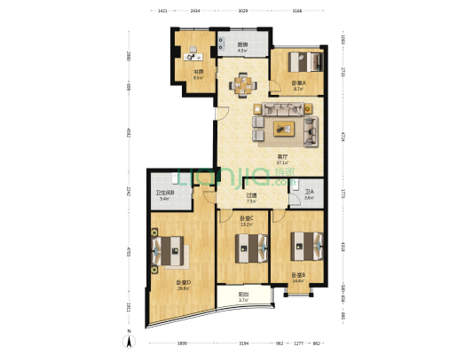 世贸国际公寓 5室1厅2卫 167平方