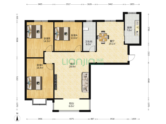 置地·清河苑 3室2厅1卫 143平方
