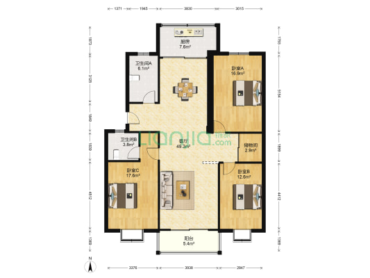 馨逸家园 3室1厅2卫 143平方