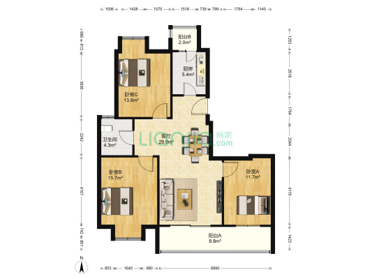 东方红郡 3室1厅1卫 101平方