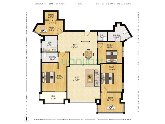 力天大厦 5室2厅3卫 179平方