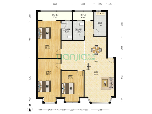 富民路四段23号 3室1厅2卫 187平方